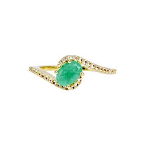 Emerald with Zircon Ring, Green Gemstone Jewelry, Minimalist 925 Sterling Silver Ring, Handmade Anniversary Gift, Birthday Gift for Mother