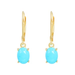 Natürliche Türkis Baumeln Tropfen Ohrringe, Cabochon Edelstein, 14K Gelbgold vergoldet, 925 Sterling Silber Handmade Schmuck Geschenk für Sie