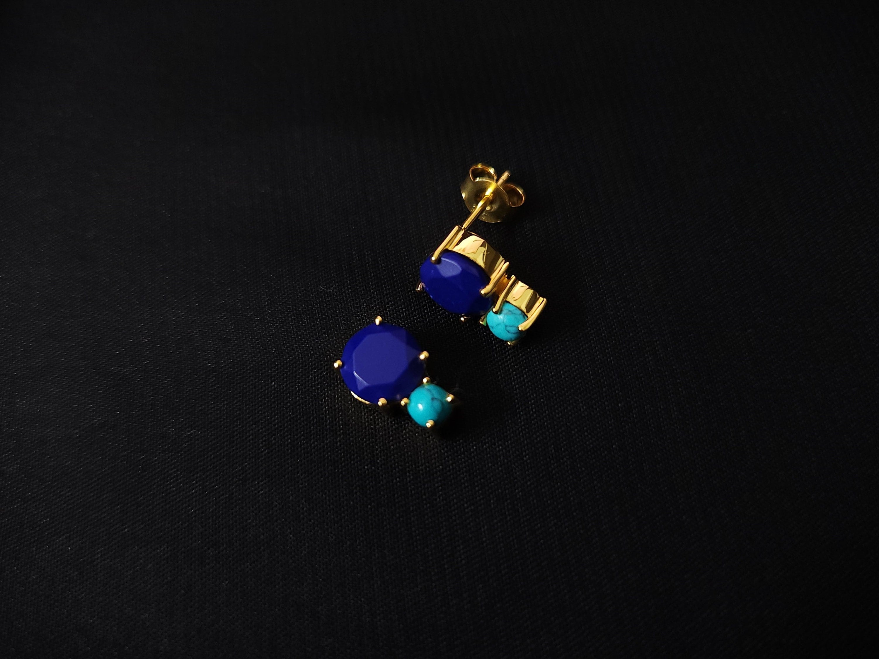 Natural Lapis Lazuli & Turquoise Stud Earrings, Handmade 925 Silver Blue Gemstone Jewelry, December Birthstone Gift, Dainty Everyday Earring
