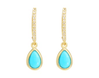 Natural Turquoise Statement Earring, Sterling Silver, Dangle Drop Gemstone December Birthstone Earring, Anniversary/Birthday Gift For Women