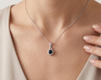 Blue Sapphire 925 Sterling Silver Necklace, September Birthstone, 14K Gold Vermeil