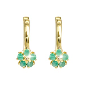 Flower Emerald Earrings, May Birthstone Jewelry, 925 Sterling Silver, Minimalist Daily Wear Earrings, Anniversary or Birthday Gift for Her