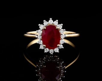 Anello con granato e zircone naturale, anelli da donna, anello con pietra preziosa, gioielli in oro fatti a mano, regalo per lei, anello di fidanzamento, argento sterling 925