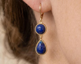 Handmade Lapis Lazuli Sterling Silver Dangle Earrings, Gift for Her, 14K Gold Vermeil