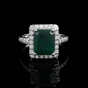 Emerald and Zircon Promise Ring, 925 Sterling Silver, Gold Plated Minimalist Jewelry, Handmade Gift for Her