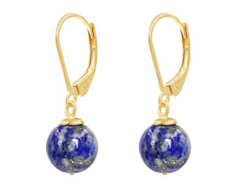 Round Ball Natural Lapis Lapis Lazuli Earring, Minimalist Casual Earring, Daily Wear Jewelry Sterling Silver Handcrafted Dangle Drop Earring