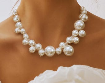 イミテーションパールステートメントネックレス - 結婚式、パーティー、ギフトに最適なチャンキービーズチョーカー