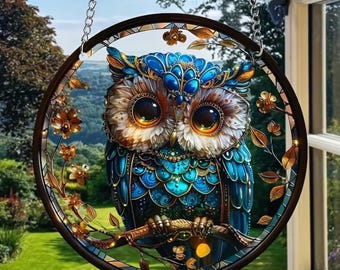 Owl Suncatcher, 6 Inch Acrylic Window Hanging, Bird Decor