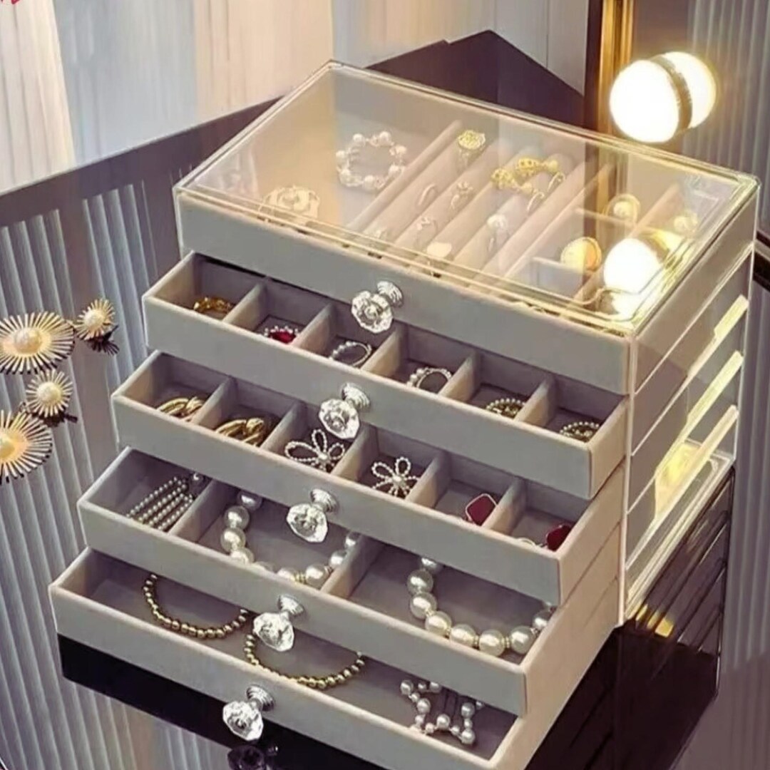 5-layer Grey Jewelry Box – Organizer for Rings, Necklaces, Earrings - Etsy