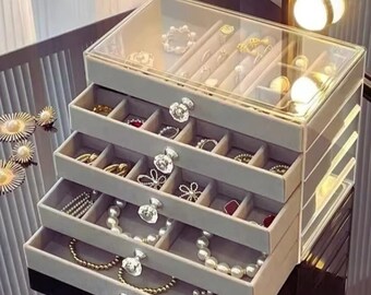 5層グレージュエリーボックス - リング、ネックレス、イヤリング用オーガナイザー