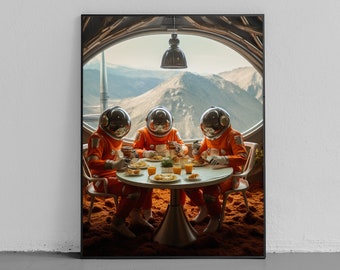 Futuristic Astronaut Print Dining on Mars Wall Art Astronaut Wall Art Space Exploration Decor Future Living Kitchen Decor Sci Fi Mars Print