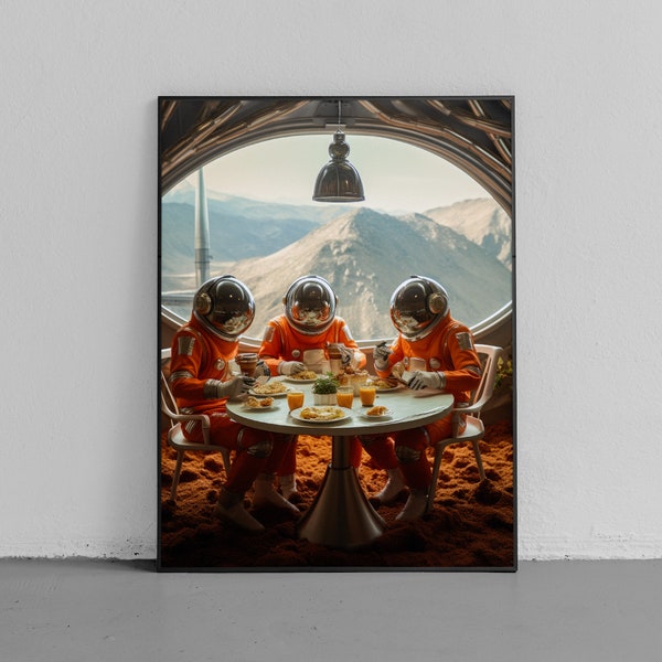 Futuristic Astronaut Print Dining on Mars Wall Art Astronaut Wall Art Space Exploration Decor Future Living Kitchen Decor Sci Fi Mars Print