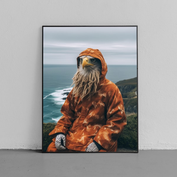 Funky Eagle Print for Coastal Decor - Unique Gift for Eagle Enthusiasts, Perfect for Quirky Coffee Shops, Ocean Homes and Seaside Cabins