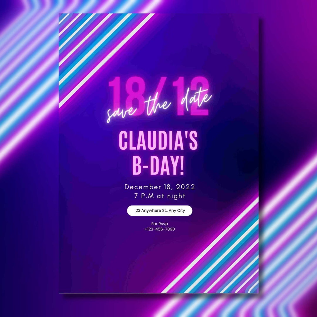 Save the Date Neonfun Neon Invitationneon Invitationneon Etsy