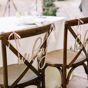 Hubby & Wifey Wedding Chair Signs (Set of TWO), Personalized Sweetheart Table Decor, Custom Rustic Wood Bride and Groom Detail