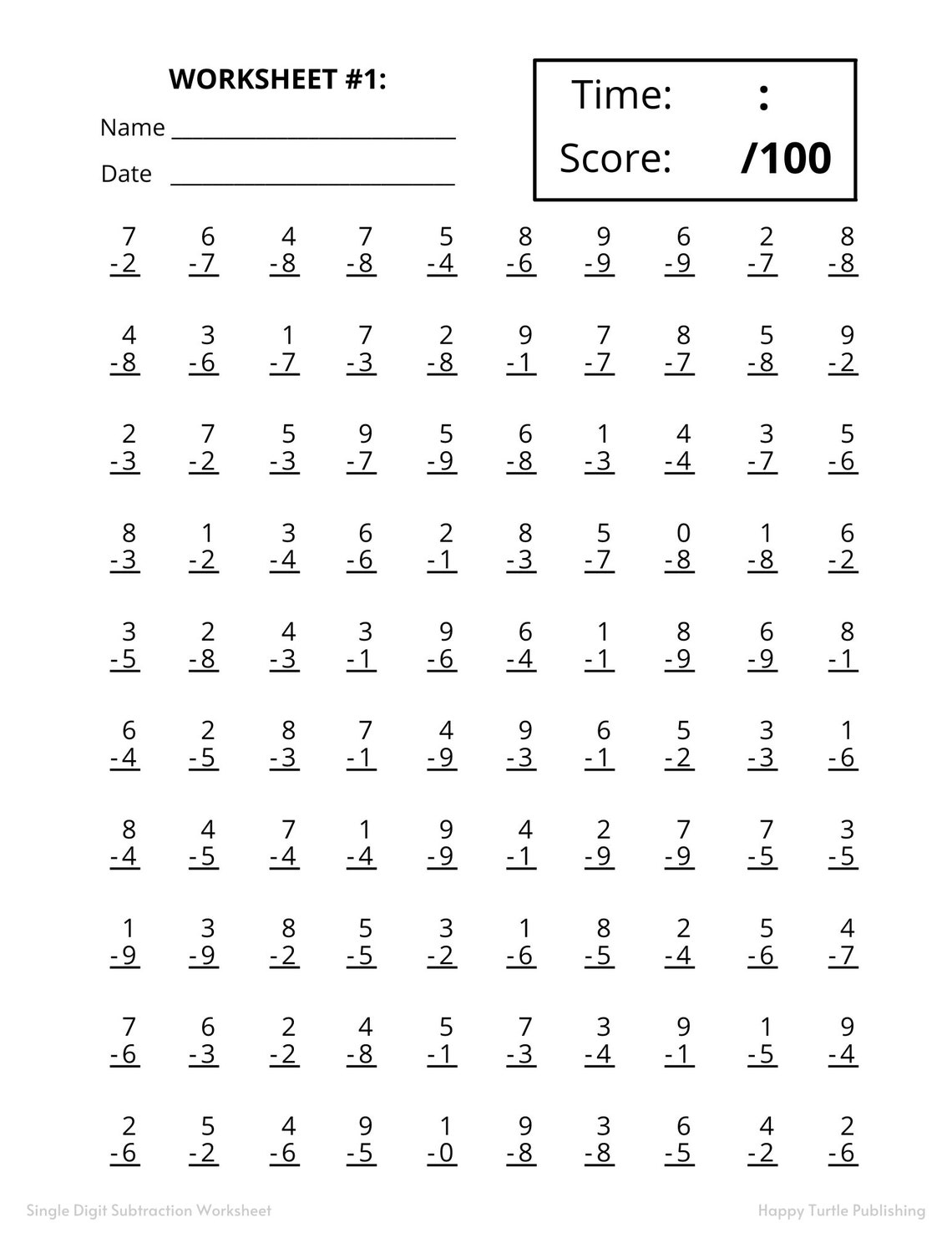 Single Digit Subtraction Worksheets Ages 5 To 7 25 Sheets Printable Etsy Single digit subtraction worksheets ages 5 to 7 25 sheets printable etsy