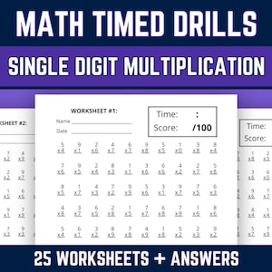 Printable Multiplication Worksheets, Multiplying Single Digits 0 to 9 Timed Drills, 2nd 3rd 4th Grade Math Speed Practice with Answers, PDF