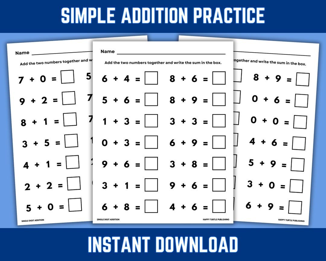 20 Printable Addition Worksheets Fill in the Blank Single - Etsy