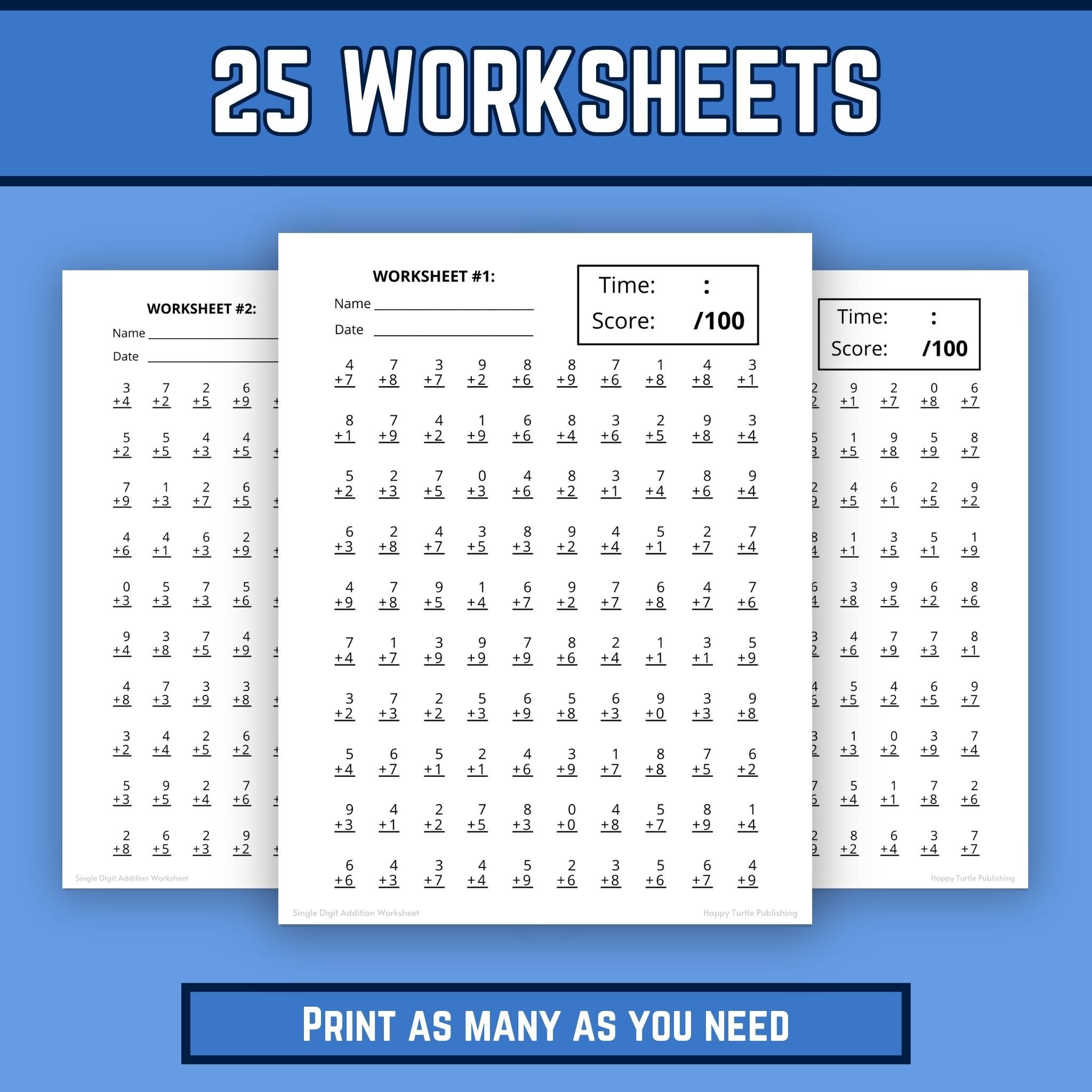 Single Digit Addition Worksheets, Elementary Math Practice, 1st 2nd ...