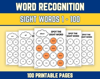Printable Sight Word Worksheets, First 100 Fry Sight Words Set, Dab Coloring Activity, Spot the Word, Kindergarten, 1st Grade