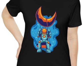 Astronaut Moon Swing Unisex Jersey Tee - Cosmic Adventure Short Sleeve T-Shirt for Space Lovers & Explorers