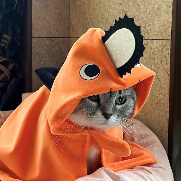 Poch Anime Dog Cat Costume, Demon Pet Orange Cloak, Pet Anime Cosplay