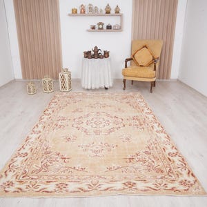6x9 rug, muted oushak rug, neutral vintage rug, 6x9 turkish rug, faded rug, wool rug, turkish area rug,handmade,bohemian rug,antique rug,575