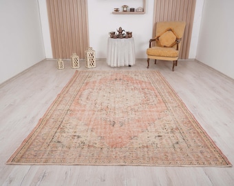 6x9 rug, muted oushak rug, neutral vintage rug, 6x9 turkish rug, faded rug, wool rug,turkish area rug,handmade,bohemian rug,antique rug,336