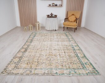 6x9 rug, wool rug, anatolian rug, oushak area rug,vintage rug,oushak rug,natural rug,turkish vintage rug,faded rug,muted rug,turkish rug,581
