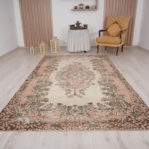 6x9 rug, muted oushak rug, neutral vintage rug, 6x9 turkish rug, faded rug, wool rug, turkish area rug,handmade,bohemian rug,antique rug,227