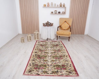 4x7 area rug, muted rug, turkish vintage rug, natural rug, oushak area rug, vintage rug, anatolian rug, turkish rug,faded rug,oushak rug,139