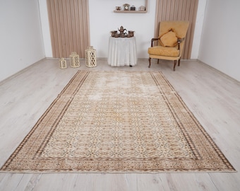 tappeto 6x9, tappeto oushak tenue, tappeto vintage neutro, tappeto turco 6x9, tappeto sbiadito, tappeto di lana, tappeto turco, fatto a mano, tappeto boho, tappeto antico, 600