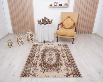 4x5 area rug, faded rug, turkish rug, natural rug, oushak rug, muted rug, turkish vintage rug, oushak area rug, vintage rug,anatolian rug,96