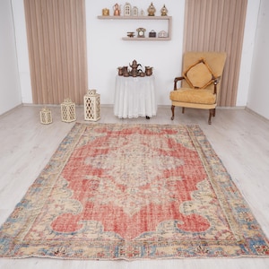 6x9 rug, muted oushak rug, neutral vintage rug, 6x9 turkish rug, faded rug, wool rug, turkish area rug,handmade,bohemian rug,antique rug,562