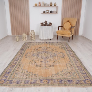 6x9 rug, muted oushak rug, neutral vintage rug, 6x9 turkish rug, faded rug, wool rug, turkish area rug,handmade,bohemian rug,antique rug,320