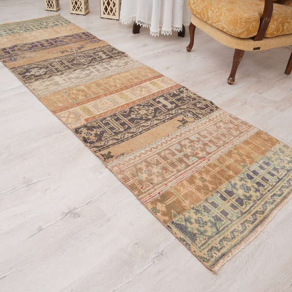 3x8 turkish rug, antique rug, turkish runner, vintage rug, muted rug, corridor rug, hallway rug, oushak runner, turkish rug, oushak rug, 925
