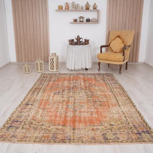 6x9 rug, muted oushak rug, neutral vintage rug, 6x9 turkish rug, faded rug, wool rug, turkish area rug,handmade,bohemian rug,antique rug,337