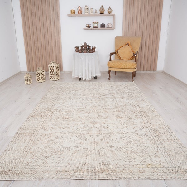 6x9 rug, muted oushak rug, neutral vintage rug, 6x9 turkish rug, faded rug, wool rug, turkish area rug,handmade,bohemian rug,antique rug,908