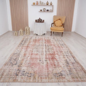 6x9 rug, muted oushak rug, neutral vintage rug, 6x9 turkish rug, faded rug, wool rug, turkish area rug,handmade,bohemian rug,antique rug,734