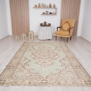 6x9 rug, muted oushak rug, neutral vintage rug, 6x9 turkish rug, faded rug, wool rug, turkish area rug,handmade,bohemian rug,antique rug,323
