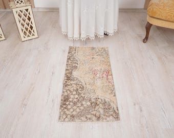 1x3 vintage rug, turkish small rug, natural rug, oushak rug, antique rug,turkish rug,1x3 rug,door mat rug,anatolian rug,mini vintage rug,635