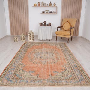 6x9 rug, muted oushak rug, neutral vintage rug, 6x9 turkish rug, faded rug, wool rug, turkish area rug,handmade,bohemian rug,antique rug,347
