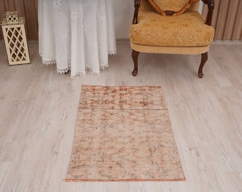 2x3 vintage rug, faded door mat rug, turkish rug 2x3, oushak rug small, antique rug,2x3 mini rug,turkish small rug,vintage mini rug,wool,188