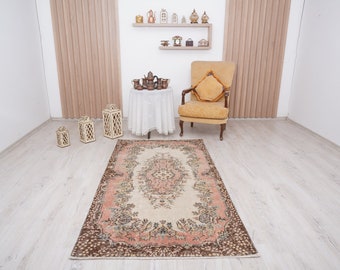 4x7 area rug, muted rug, turkish vintage rug, natural rug, oushak area rug, vintage rug, anatolian rug, turkish rug,faded rug,oushak rug,138