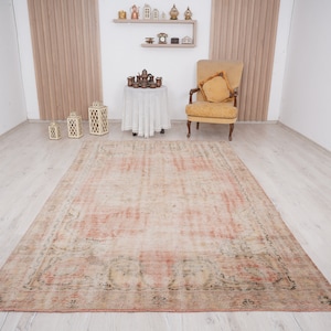 6x9 rug, muted oushak rug, neutral vintage rug, 6x9 turkish rug, faded rug, wool rug, turkish area rug,handmade,bohemian rug,antique rug,642