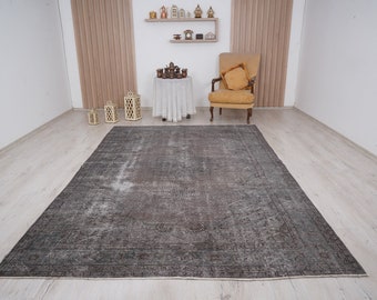 7x10 rug, oversize oushak rug, large vintage rug, 7x10 turkish rug, wool rug, handmade, muted oushak rug, faded turkish rug,oversize rug,615