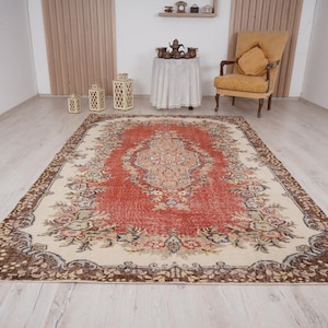 6x9 rug, muted oushak rug, neutral vintage rug, 6x9 turkish rug, faded rug, wool rug, turkish area rug,handmade,bohemian rug,antique rug,252