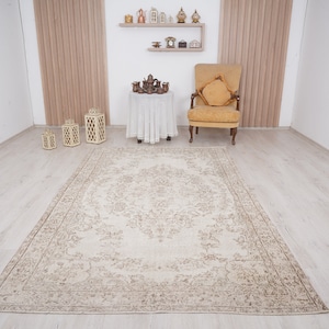 6x9 rug, muted oushak rug, neutral vintage rug, 6x9 turkish rug, faded rug, wool rug, turkish area rug,handmade,bohemian rug,antique rug,967