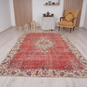 6x9 rug, muted oushak rug, neutral vintage rug, 6x9 turkish rug, faded rug, wool rug, turkish area rug,handmade,bohemian rug,antique rug,269