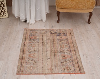 2x3 rug, vintage mini rug, oushak door mat, faded turkish rug 2x3, anatolian rug, door mat rug, 2x3 mini rug, turkish small rug,wool rug,266